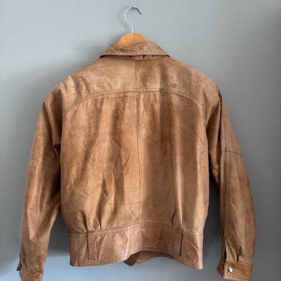 Vintage 80s Brown Paper bag Leather Jacket - Picture 9 of 14